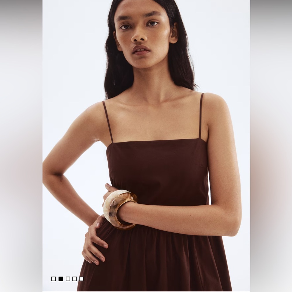 Zara COTTON STRAPPY DRESS dark brown small NWOT - Picture 3 of 12